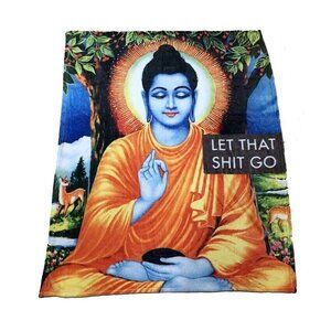New Let That Sh@t Go Plush Fleece Throw Gift Blanket Buddha Wisdom Funny & Smart